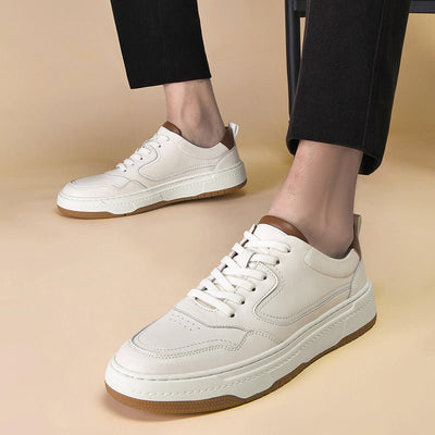 White  Men's Two-layer Cowhide Autumn Men's Sneaker Fashion Casual Shoes - SALE LIKE LUXURY