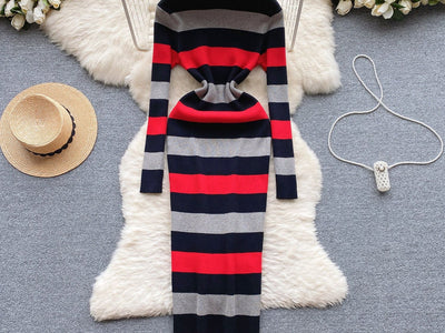 Knitted Dress Women's Mixed Color Stripe - SALE LIKE LUXURY