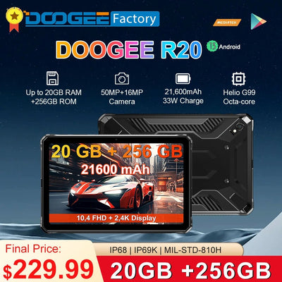 strong fast gaming DOOGEE R20 Rugged Tablet 21600mAh  20GB 256GB 10.4" 2K Display - SALE LIKE LUXURY