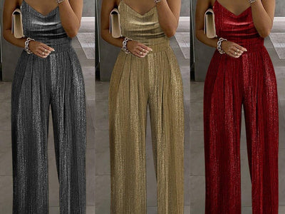 luxury style women Off-the-shoulder Beaded Pleated Jumpsuit Women's Street - SALE LIKE LUXURY