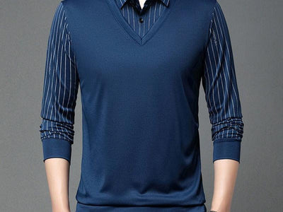 Men's Autumn False Two-piece Shirt Collar T-shirt Long Sleeve Knitwear Top - SALE LIKE LUXURY