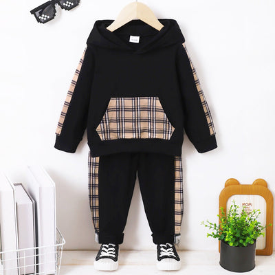 kids cloths Children's Fashion Plaid Long-sleeved Sweatpants Suit - SALE LIKE LUXURY