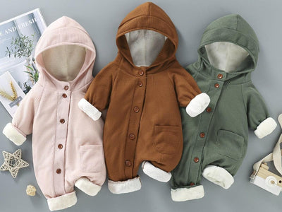 baby clothe Baby Solid Color Hooded Long Sleeved Button Up Crawling Suit - SALE LIKE LUXURY